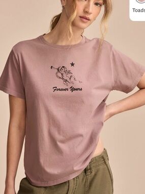 NWT Lucky Brand " Forever Yours" Graphic T, Size L,Mauve& Black, Glitter Accents